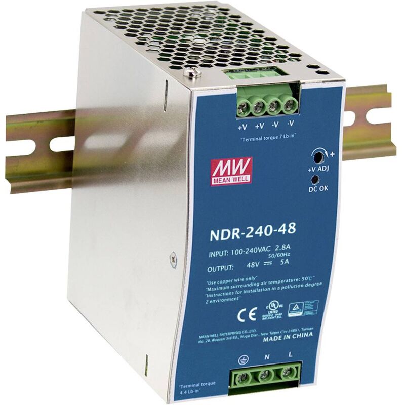 foto del prodotto mean well ndr 240 24 alimentatore per guida din 240 w num. uscite 1 x contenuto 1 pz.