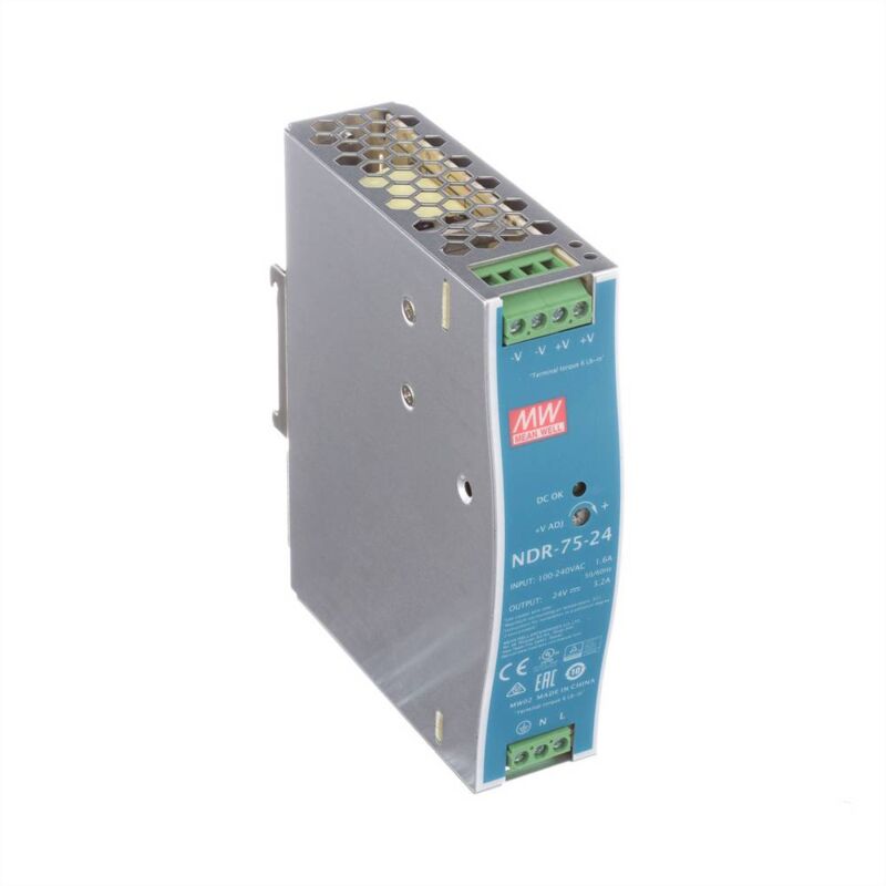 foto del prodotto mean well ndr 75 24 alimentatore per guida din 24 v dc 3.2 a 75 w num. uscite 1 x contenuto 1 pz.