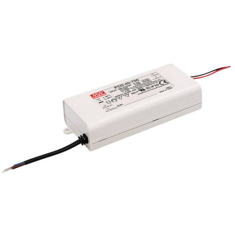 foto del prodotto mean well pcd 40 1050b driver per led corrente costante 40 w 1.05 a 22 38 v dc dimmerabile, circuito pfc, protezione