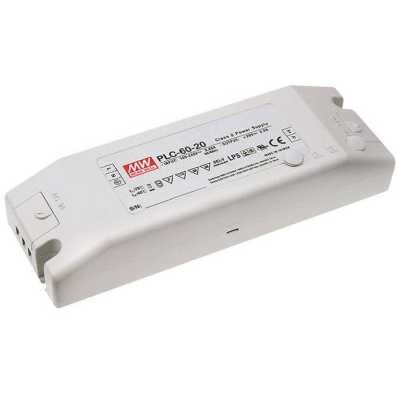 foto del prodotto mean well plc 60 27 driver per led, trasformatore per led tensione costante, corrente costante 62 w 2.3 a 27 v dc non d