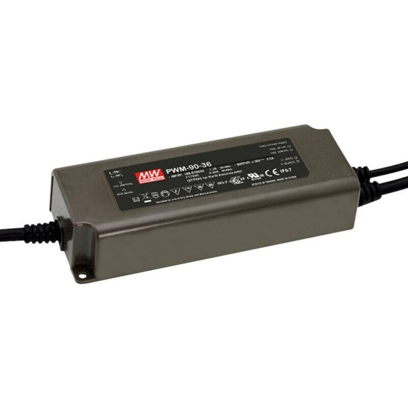 foto del prodotto mean well pwm 90 24 trasformatore per led tensione costante 90 w 0 3.75 a 24 v dc dimmerabile, circuito pfc, protezio