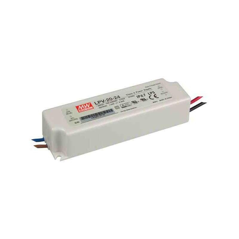 foto del prodotto mean well trasformatore led 20w ac90 264v dc24v impermeabile ip67