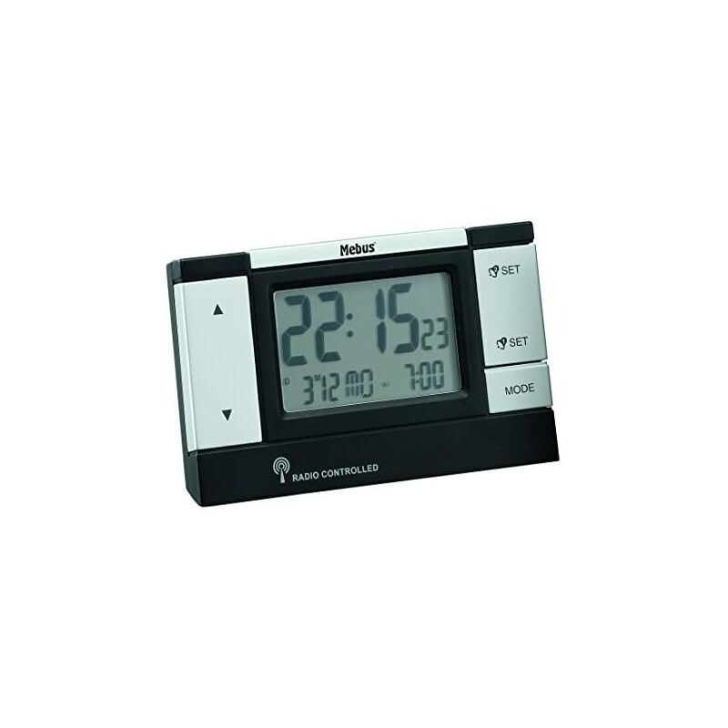 foto del prodotto mebus 51059 nero, argento sveglia nero, argento, lcd, 2 linee, 120 mm, 75 mm 
