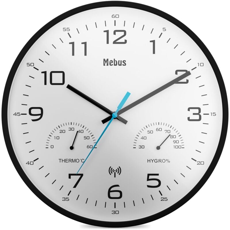 foto del prodotto mebus orologio da parete radiocontrollato moderno con indicatore di temperatura e umidit , 30 cm, orologio radio soggiorno, orologio da