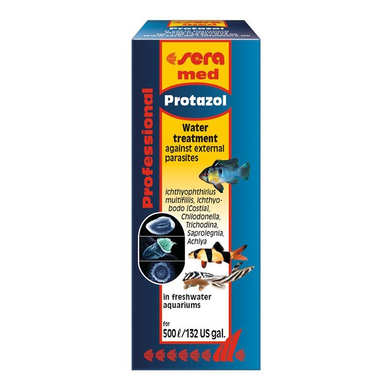 foto del prodotto med protazol per pesci di acqua dolce contro puntini bianchi e altri parassiti unicellulari della pelle formato 25 ml sera