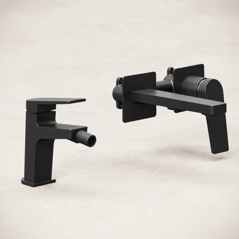 foto del prodotto medahome set miscelatori lavabo a parete e bidet sun con piletta click clack nero sun