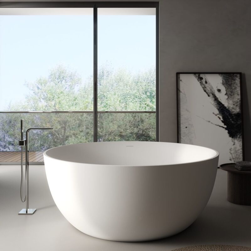 foto del prodotto medahome vasca da bagno freestanding con idromassaggio in acrilico bianco opaco rotonda