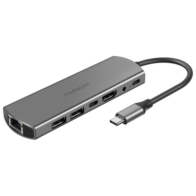 foto del prodotto mediacom md-c314 usb-c a hdmi 2 porte rj45 audio e power deliver 100w