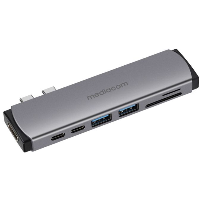 foto del prodotto mediacom md m201 usb c multi port adapter for apple dual usb c to hdmi 2 usb 3.0 usb c card reader