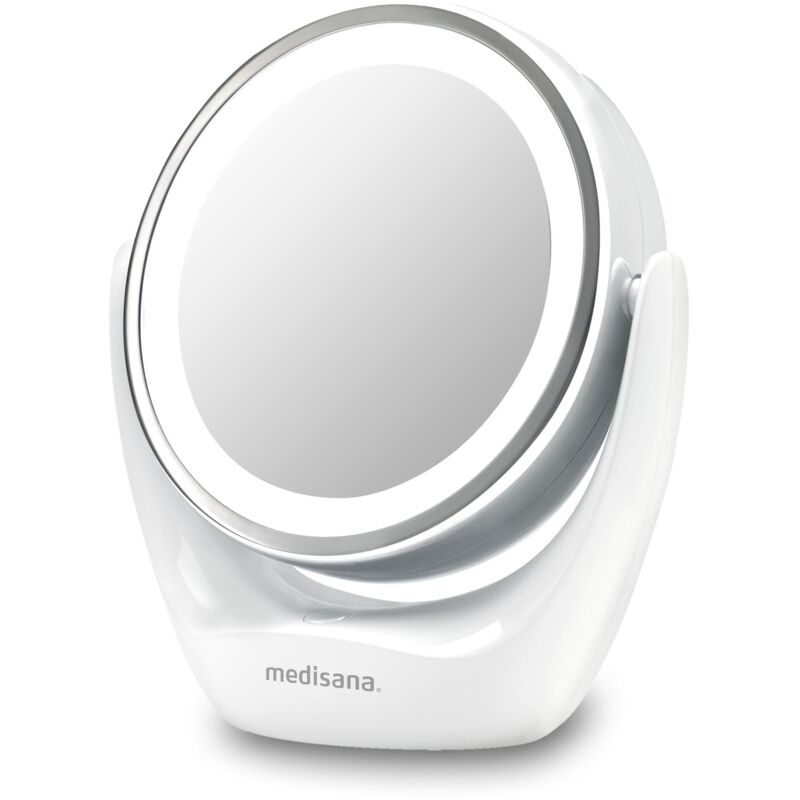 foto del prodotto medisana cm 835 specchio cosmetico con illuminazione a led, specchio da tavolo con ingrandimento 5x, specchio da trucco, doppia faccia, girevole a