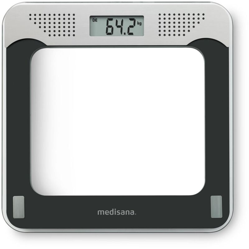 foto del prodotto medisana ps 425 bilancia parlante, bilancia digitale precisa in vetro, 4 lingue, funzione di spegnimento automatico integrata, nero grigio, fino a