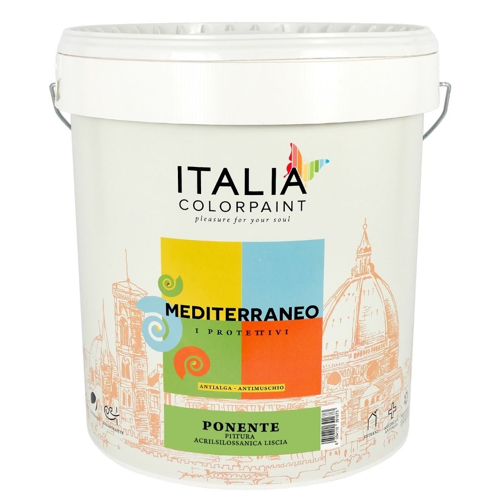 foto del prodotto mediterraneo ponente idropittura acrilsilossanica liscia protettivo antialga *** tinta bianco, contenuto litri 4, con...