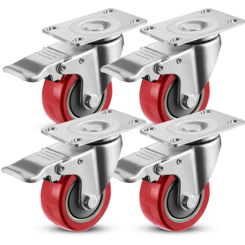 foto del prodotto meditool 4pcs 75mm ruote girevoli,ruote per mobili,rosso