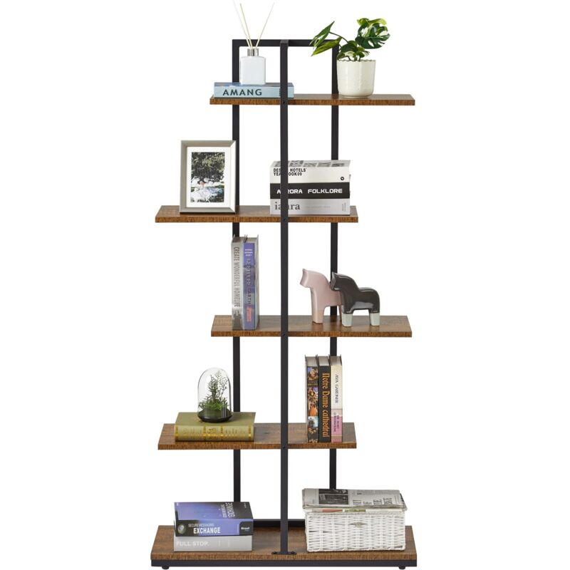 foto del prodotto meerveil libreria, scaffale autoportante a 5 ripiani, con struttura in metallo, scaffale da esporre, 74 x 28 x 144,5 cm, in stile industriale, per