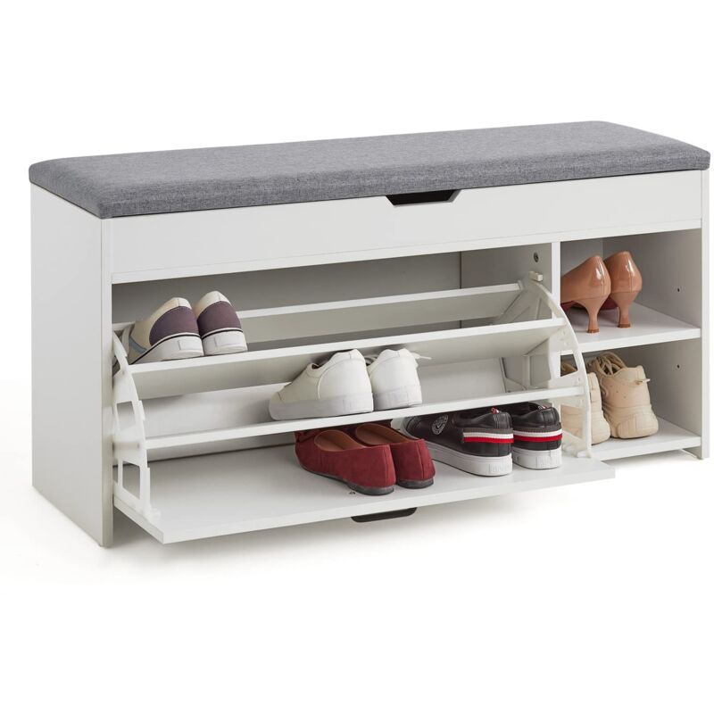 foto del prodotto meerveil scarpiera panca, portascarpe con pi spazi di archiviazione stile industriale in legno per ingressi e corridoi, l100 x p30 x a52 cm, bianco