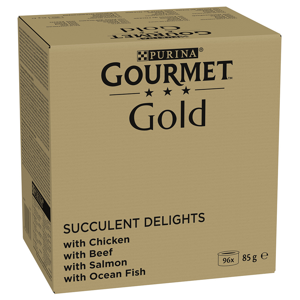 foto del prodotto megapack risparmio gourmet gold straccetti 96 x 85 g umido per gatto pollo, pesce di mare, manzo, salmone