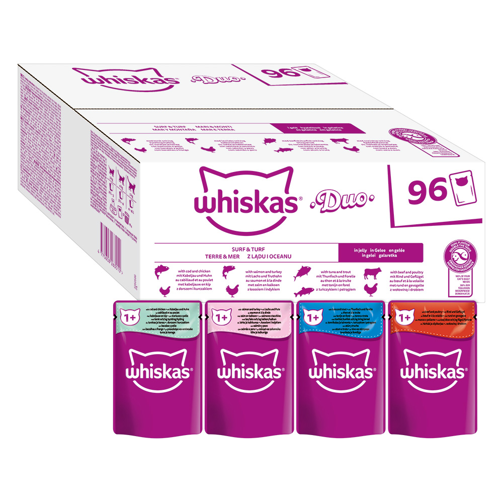 foto del prodotto megapack risparmio whiskas duo in buste 96 x 85 g alimento umido per gatto mari monti in gelatina