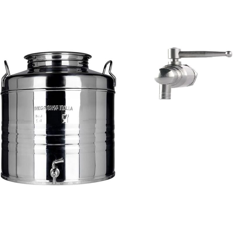 foto del prodotto megashopitalia contenitore bidone fusto per olio in acciaio inox 15 30 50 litri rubinetto inox 30 lt