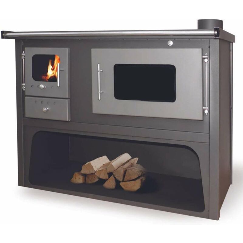 foto del prodotto megashopitalia stufa a legna cucina a legna con forno in acciaio venezia maxi 10,3 15 kw piano cottura