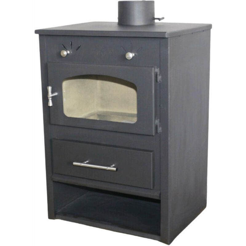 foto del prodotto megashopitalia stufa a legna in acciaio 6.9 11 kw roma con vetro ceramico ampia vista fuoco portalegna