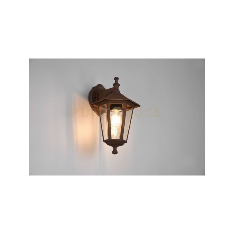 foto del prodotto meinewunschleuchte pienza applique da esterno down 6 lati fusione di alluminio ruggine e vetro trasparente h. 31cm ip44 1 luce attacco e27