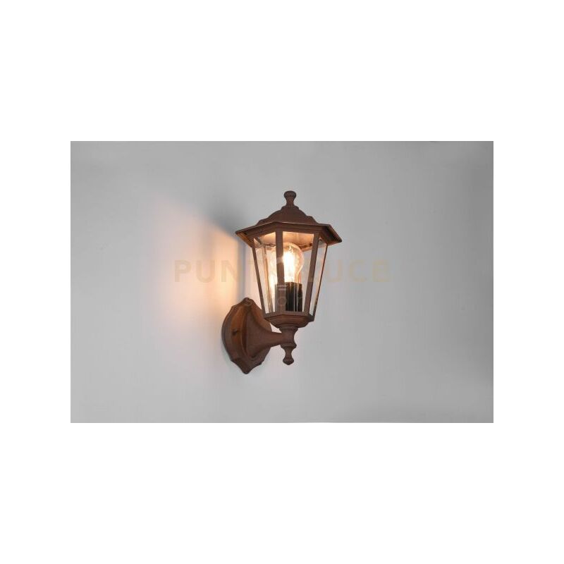 foto del prodotto meinewunschleuchte pienza applique da esterno up 6 lati fusione di alluminio ruggine e vetro trasparente h. 31cm ip44 1 luce attacco e27