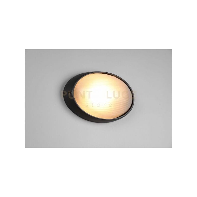 foto del prodotto meinewunschleuchte temo plafoniera applique da esterno ovale fusione di alluminio nera e vetro satinato l.32cm ip44 1 luce attacco e27