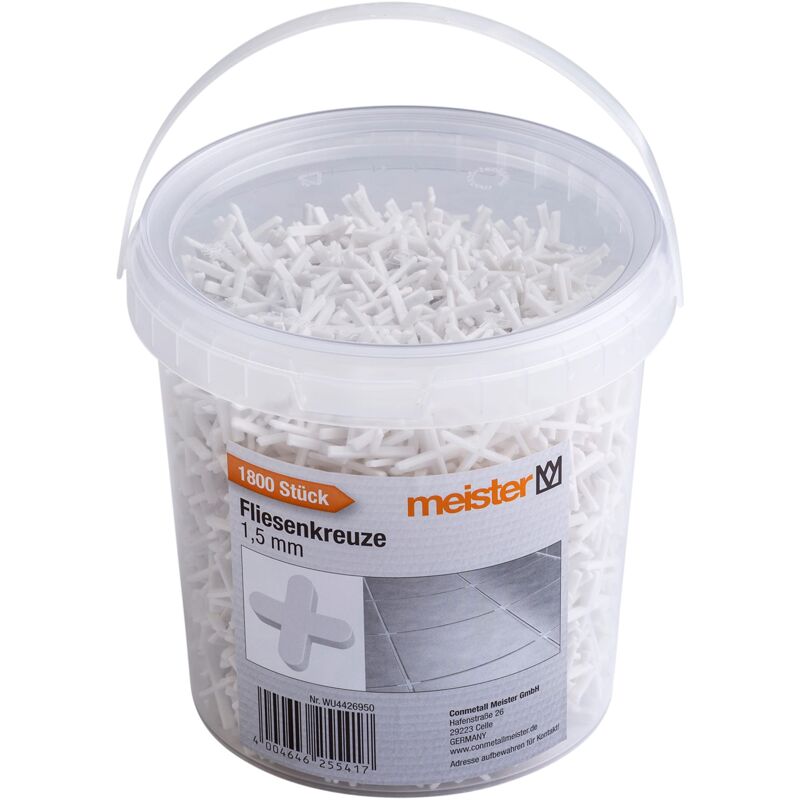 foto del prodotto meister croci per piastrelle, 1,5 mm, pratico set da 1800 pezzi, in polipropilene resistente, bianco, accessori per piastrelle, aiuto per piastrelle,