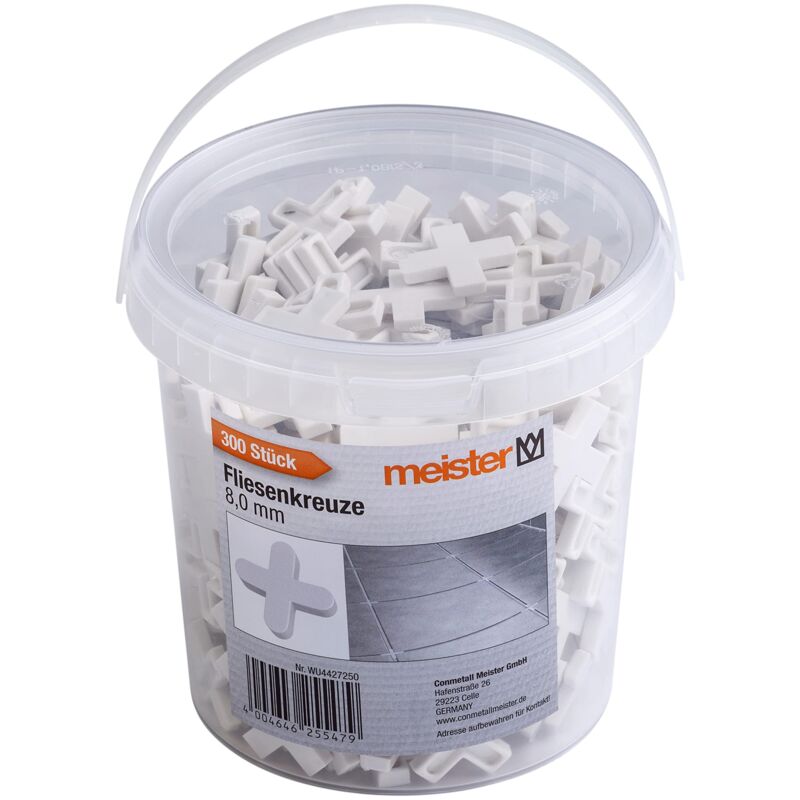 foto del prodotto meister distanziatori per piastrelle, 8,0 mm, pratico set da 300 pezzi, in robusto polipropilene, colore bianco, accessori per piastrelle, supporto