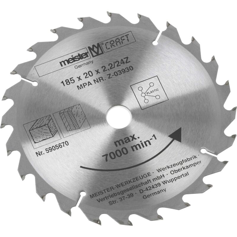 foto del prodotto meister lama per sega 185 x 20 x 2,2 mm 24 denti max. 6.700 min 1 metallo duro affilatura ottimale ideale per tagli longitudinali