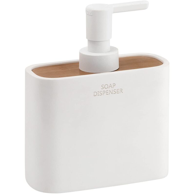 foto del prodotto melbourne dosasapone, misure e peso 15,7x12,8x5,6 cm 0,498 kg, dispenser sapone bagno in resine, finitura bianco e bamb , design r s, 2 anni di