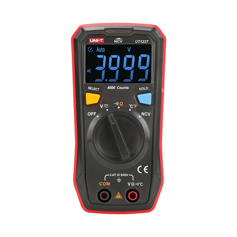 foto del prodotto melchioni multimetro digitale autorange uni t ut 123t cat iii 600v funzioni tensione dc, tensione ac, resistenza, temperatura, non contact