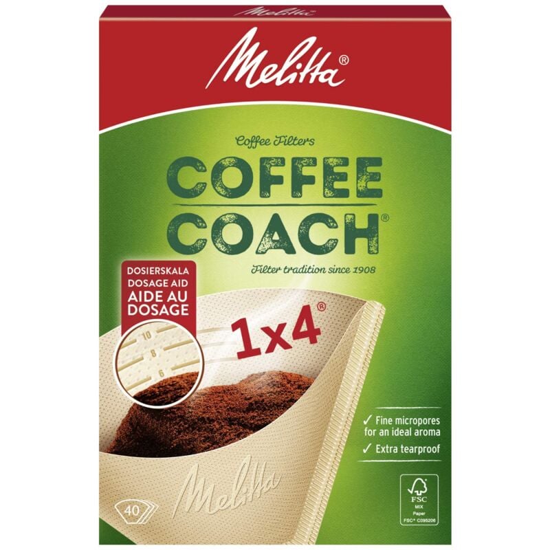 foto del prodotto melitta 6766425 sacchetti filtranti coffee coach, 1 x 4, 40 pezzi, colore marrone
