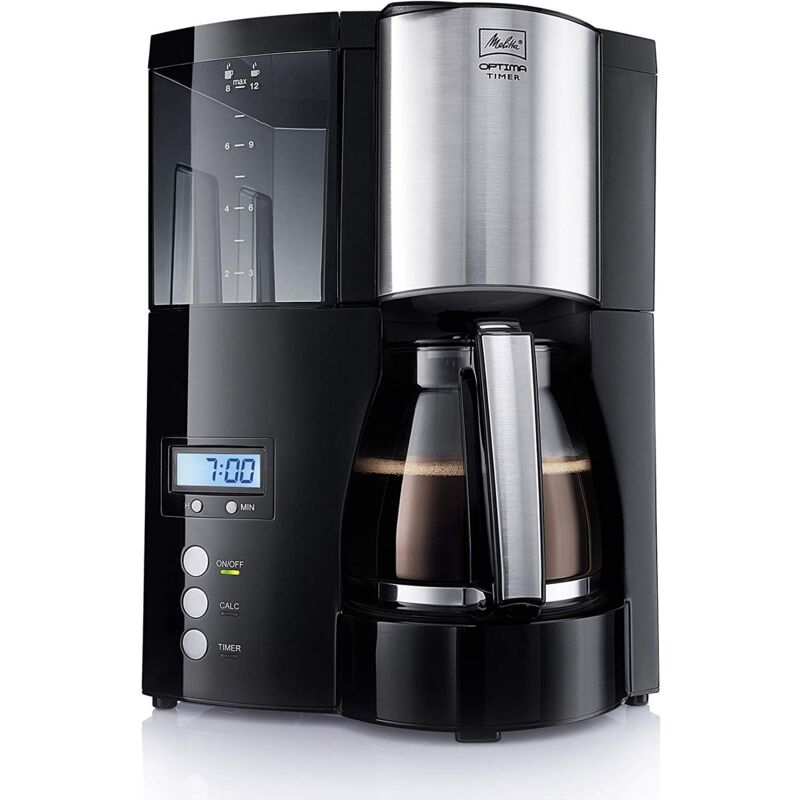 foto del prodotto melitta optima timer 100801 macchina da caff americano a filtri con timer e caraffa in vetro, nera, acciaio inox, 1,2l