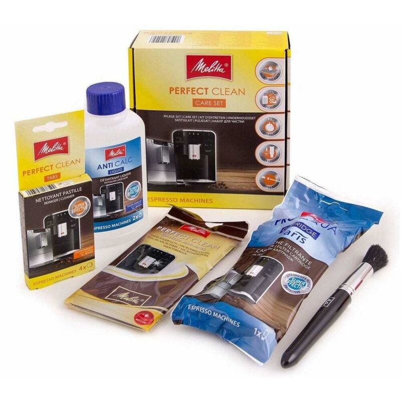 foto del prodotto melitta perfect clean maintenance set decalcificante pastiglie detergenti filtro acqua