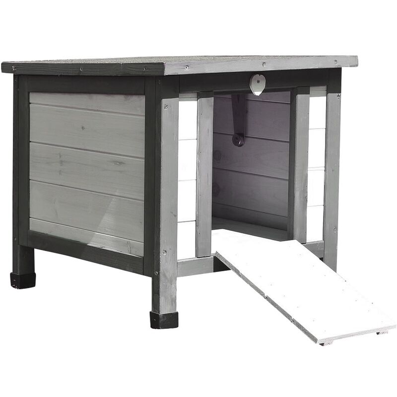 foto del prodotto melko casa per gatti grigio bianco 50 x 45 x 43 cm con coperchio incernierato e rampa, a prova di inverno