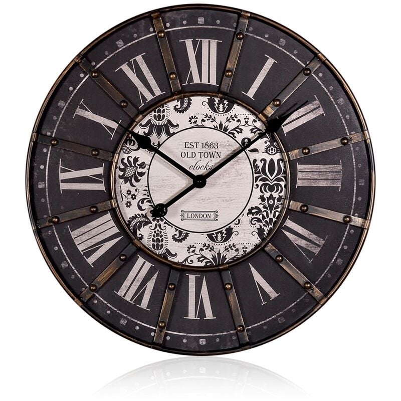 foto del prodotto melko deco clock 60cm vintage da parete grande con struttura in metallo a muro stazione di clock da parete orologio slave orologio nero