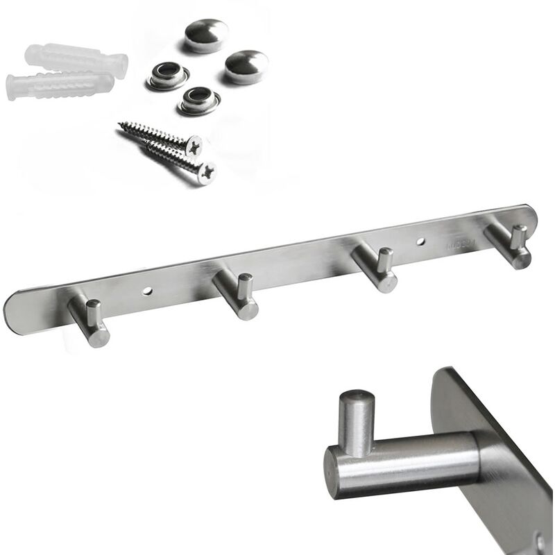 foto del prodotto melko elegante appendiabiti appendiabiti a muro in acciaio inox v2a, 4 ganci adatto per uso interno ed esterno
