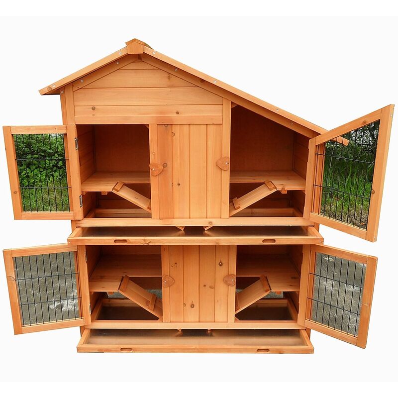 foto del prodotto melko rabbit stable xxl allevamento 4 scatole di legno scuderia per piccoli animali gabbia per conigli all aperto