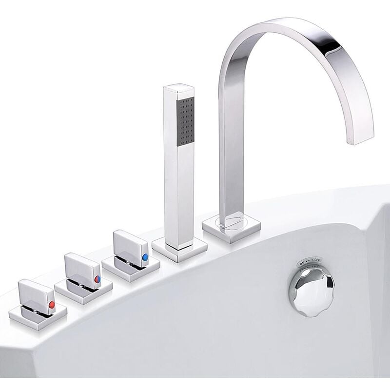 foto del prodotto melko rubinetteria per bordo vasca rubinetteria per vasca a 5 pezzi miscelatore monocomando a cascata cromato