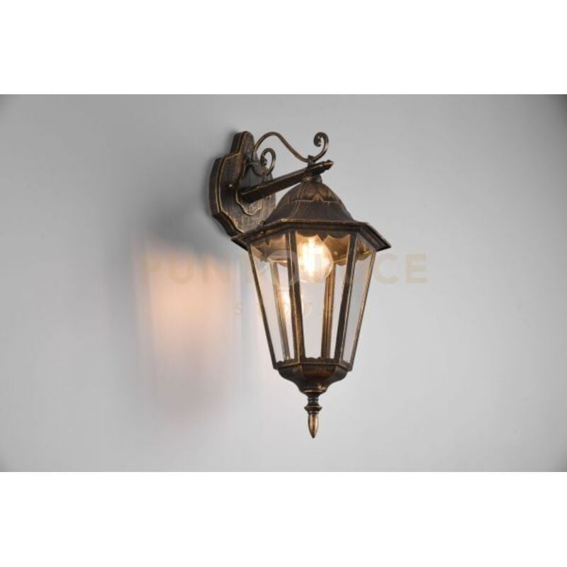 foto del prodotto mella applique da esterno down 6 lati fusione di alluminio ruggine e vetro trasparente h. 51cm ip44 4 1 luce attacco e27