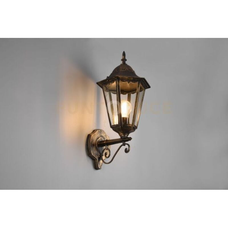 foto del prodotto mella applique da esterno up 6 lati fusione di alluminio ruggine e vetro trasparente h. 51cm ip44 1 luce attacco e27