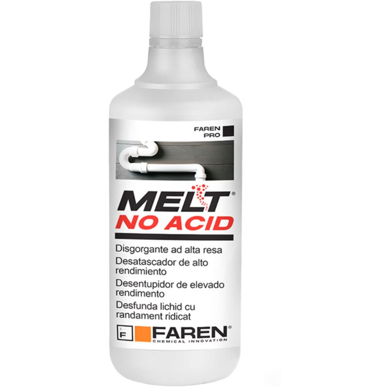 foto del prodotto melt no acid, disgorgante liquido concentrato, formula efficace non a base acida, veloce e sicuro, 1lt faren
