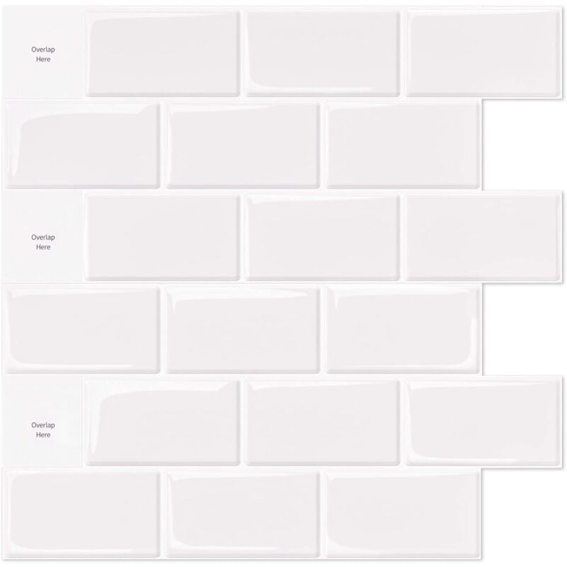 foto del prodotto memkey set di 10 pezzi, piastrella autoadesiva bianca subway, alzatina adesiva per cucina e bagno, carta adesiva in vinile per mattoni 3d, 30x30 cm