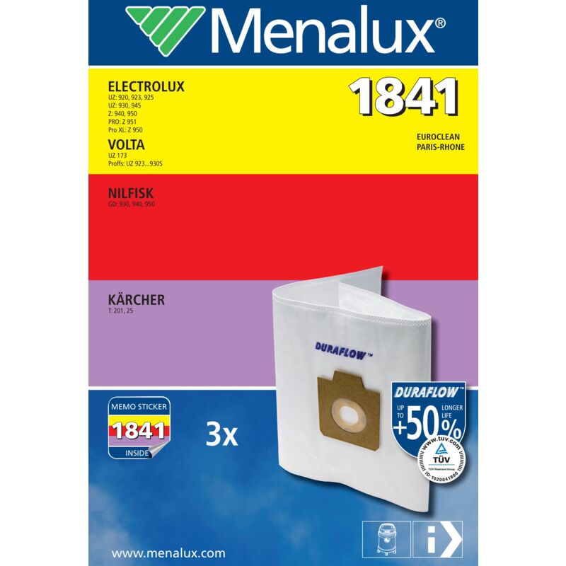 foto del prodotto menalux duraflow 1841 set di 3 sacchetti per aspirapolvere electrolux e nilfisk