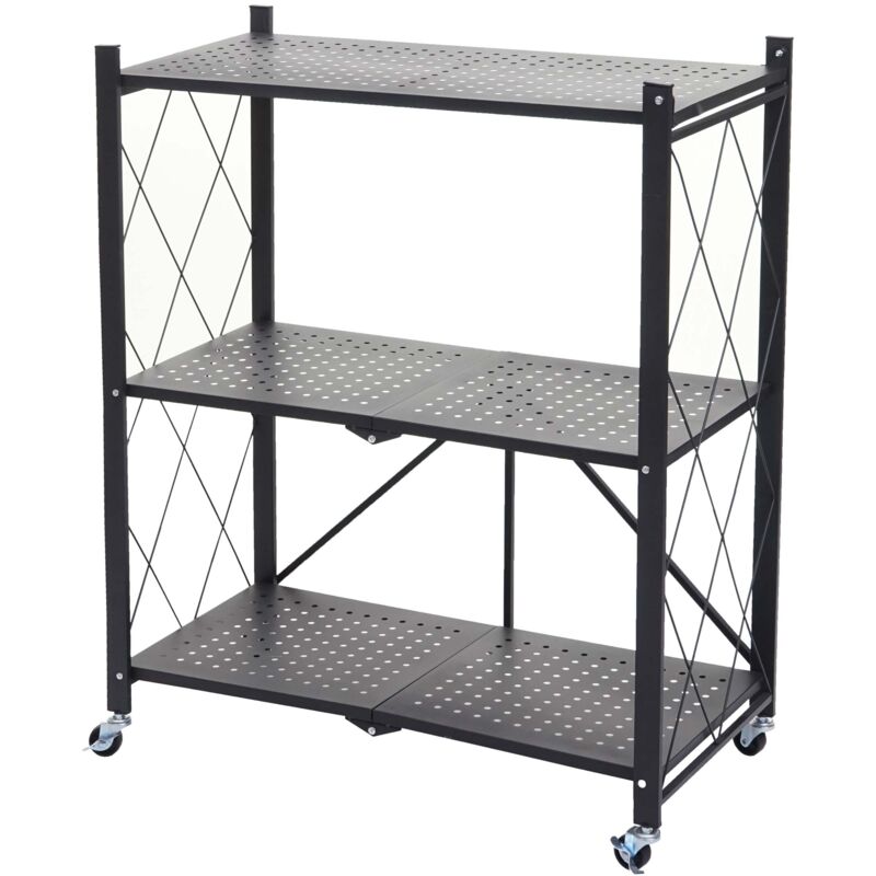 foto del prodotto mendler scaffale libreria hhg 783 pieghevole con ruote acciaio verniciato 3 ripiani nero