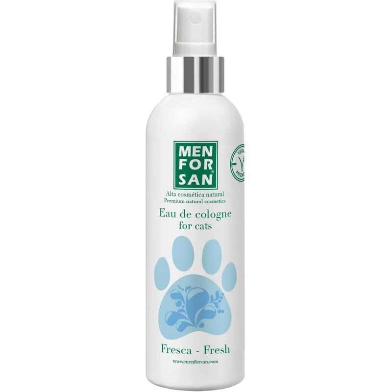 foto del prodotto menforsan fresh eau de toilette per gatti 125ml, fornisce un profumo fresco, effetto deodorante, trasparente