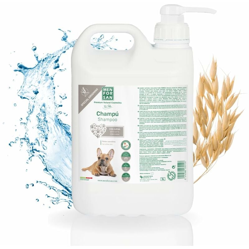 foto del prodotto menforsan shampoo per cani con avena azione addolcente e lenitiva per pelli sensibili e delicate avena 100 naturale fragranza dolce 5l