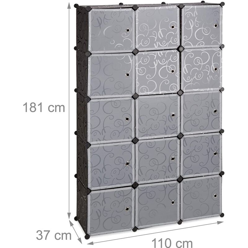 foto del prodotto mensola a cubo, contenitore per armadio, 11 scomparti, 2 aste in plastica nera