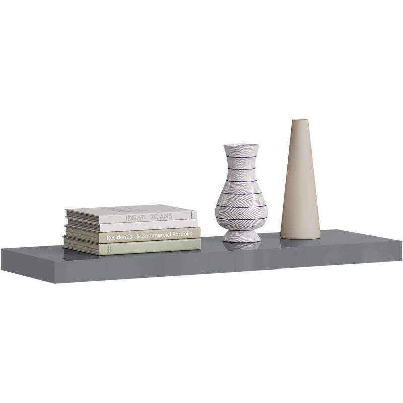 foto del prodotto mensola a muro con staffa metallica invisibile, grigio lucido 110x22.9x3.8 cm woltu